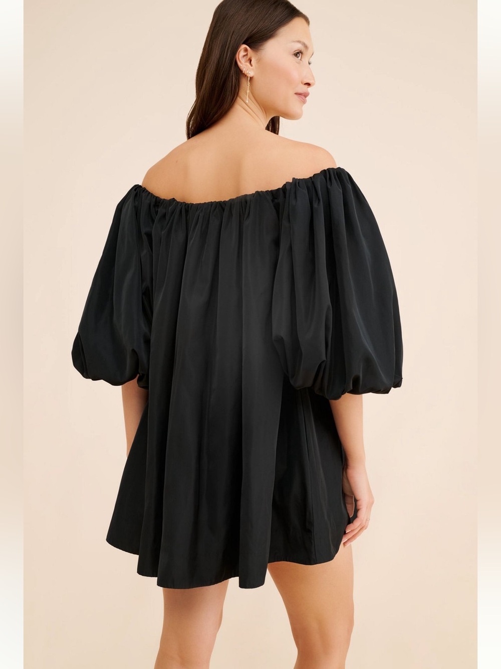 NWT Anthropologie Mare Mare Off-the-Shoulder Black Mini Dress with Puff Sleeves - Picture 3 of 6